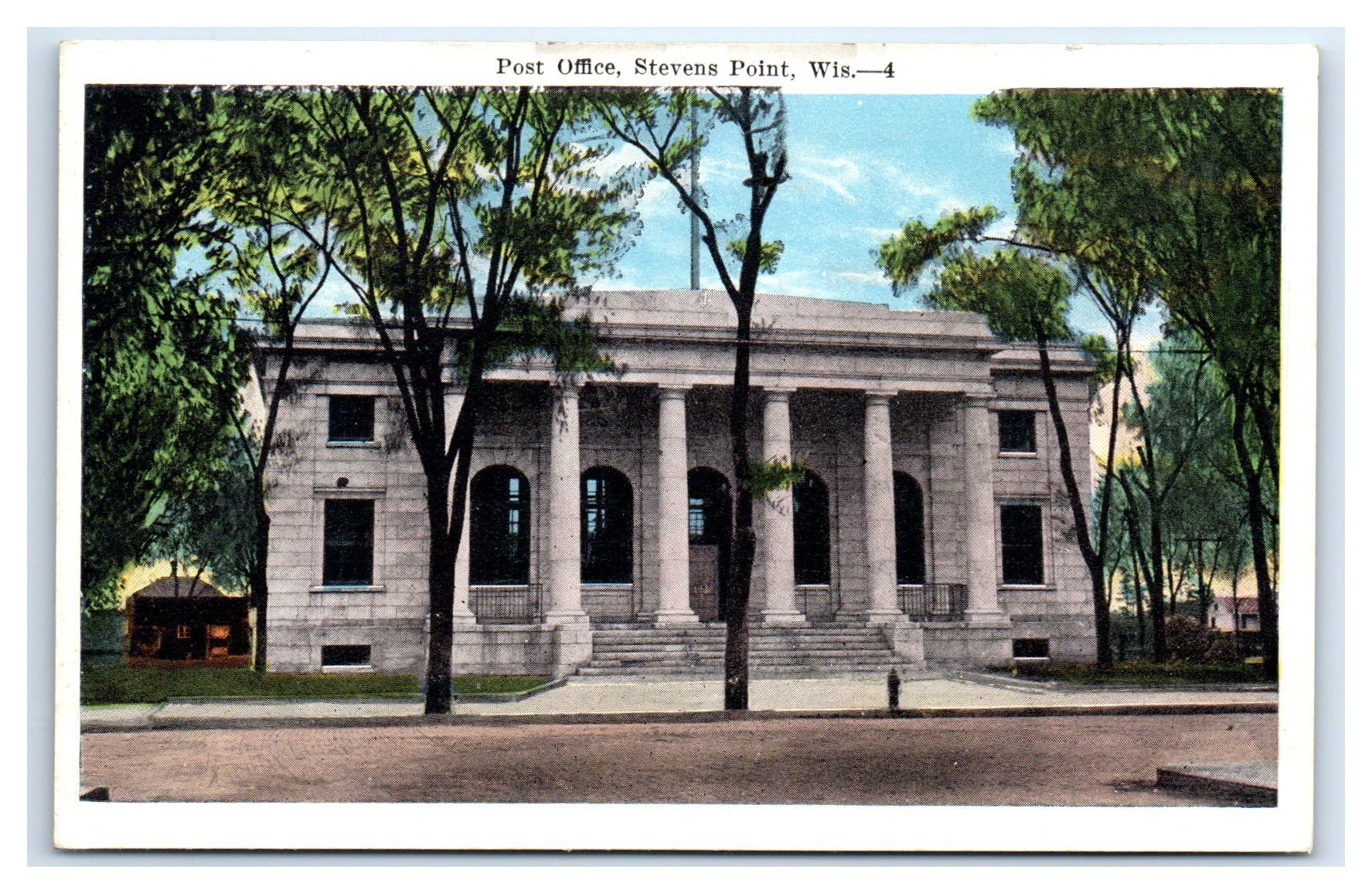Stevens Point, WI Postcard- POST OFFICE Pillars Trees | eBay